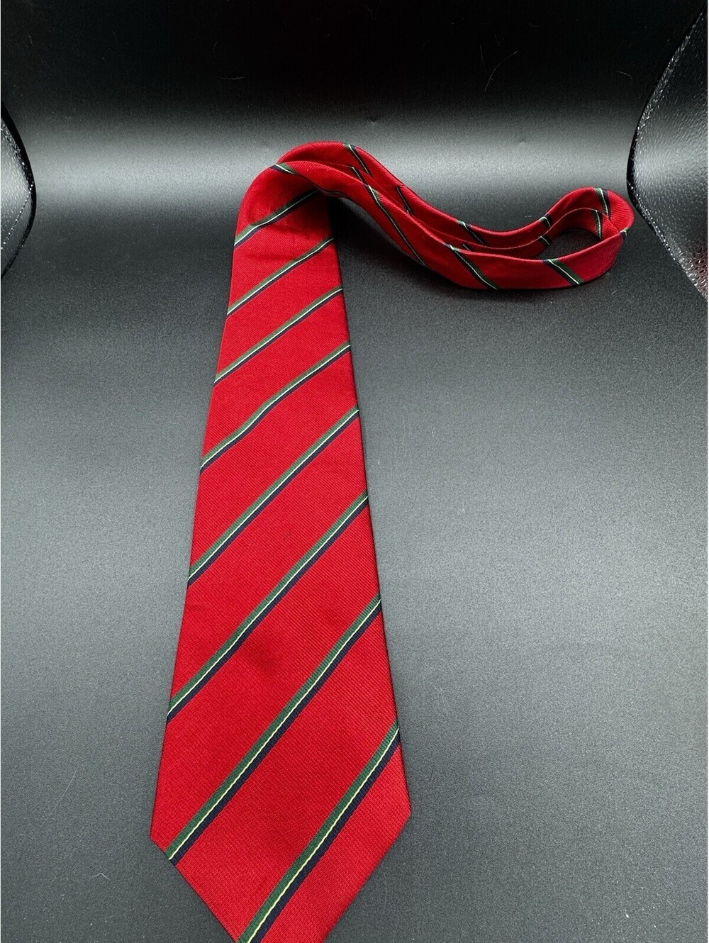 Vintage Woodward 100% Silk Necktie Red Green Navy Stripe Made In Canada